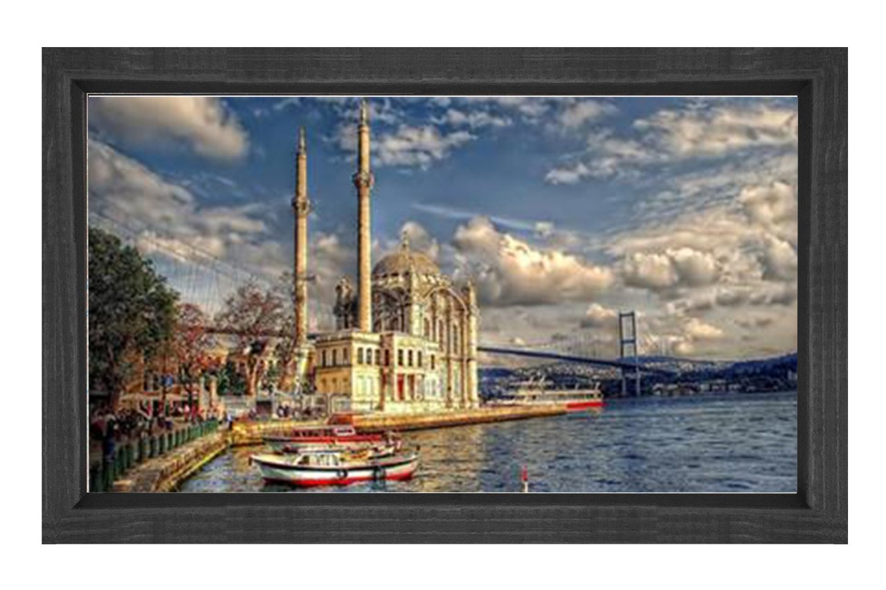 Orta Köy Camisi Tablosu Siyah Ahşap Çerçeve - 70x100