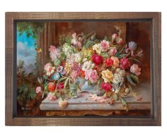 Hans Zatzka - Bahar Çiçekleri Tablosu Kahverengi Ahşap Çerçeve - 50x70