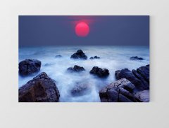 Güneş Batımı ve Deniz Kayalıkları Tablosu Çerçevesiz - 70x100