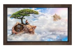 Gökyüzü Kızı Bulut Kale  Tablosu Kahverengi Ahşap Çerçeve - 50x90