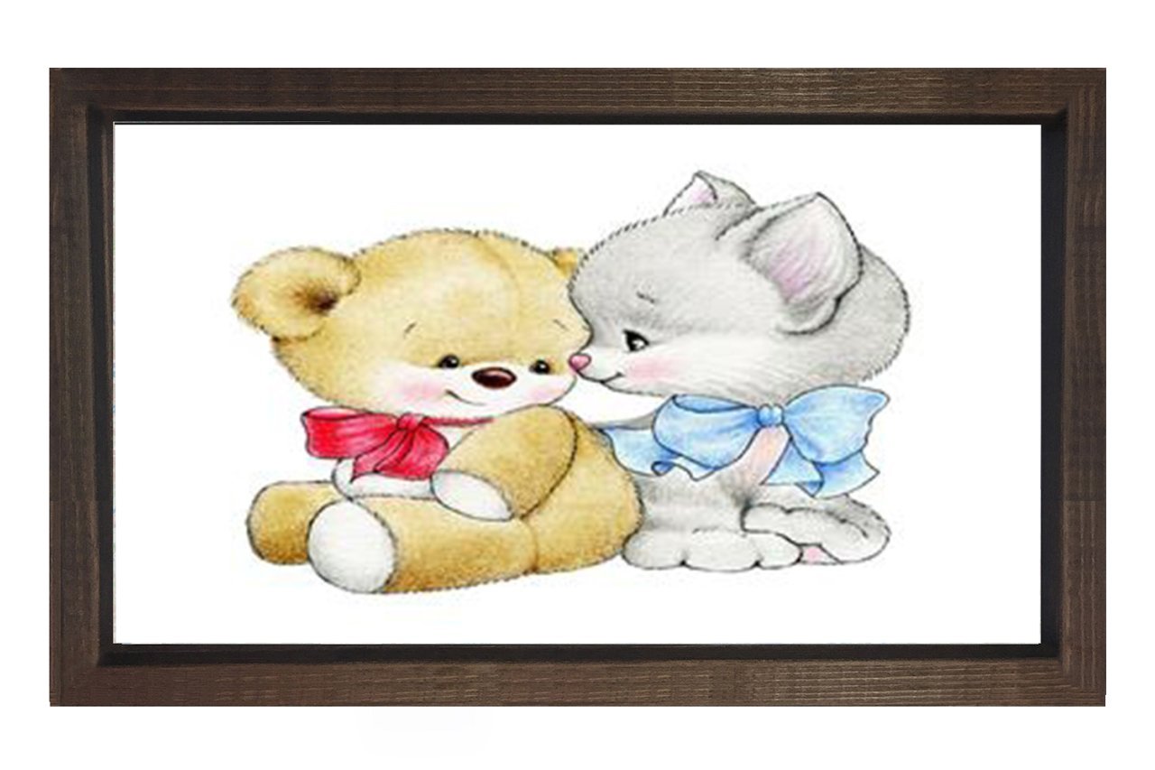 Ayıcık Ve Kedicik Tablosu Kahverengi Ahşap Çerçeve - 40x60