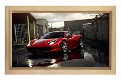 Kırmızı Ferrari Tablosu Naturel Ahşap Çerçeve - 40x60