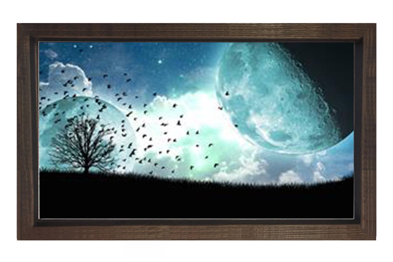 Gece Ay ve Gökyüzü Tablosu Kahverengi Ahşap Çerçeve - 100x200