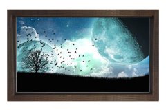 Gece Ay ve Gökyüzü Tablosu Kahverengi Ahşap Çerçeve - 100x200