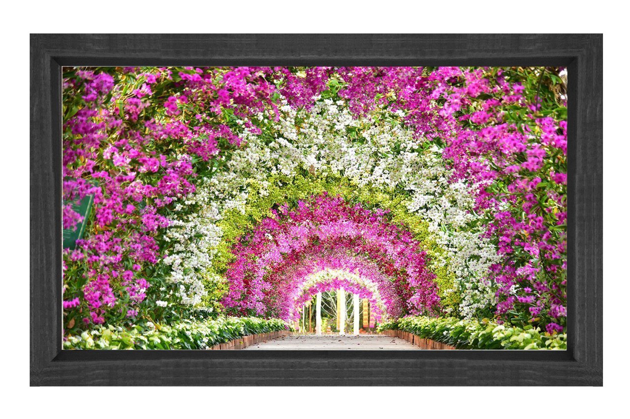 Çiçekli Yol Manzara Tablosu Siyah Ahşap - 70x100