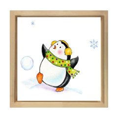 Dans Eden Penguen Tablosu Naturel Ahşap Çerçeve - 100x100