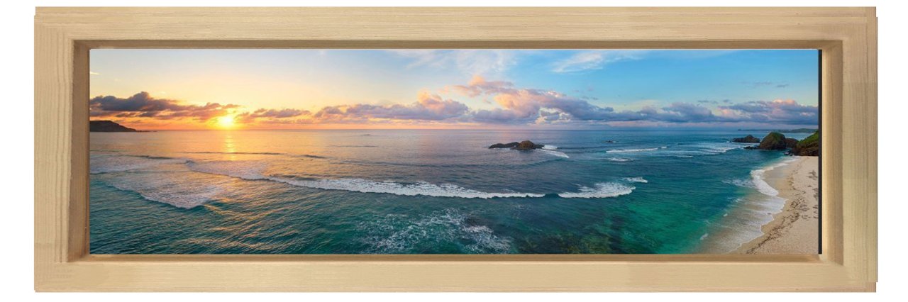 Gökyüzü ve Deniz Tablosu Naturel Ahşap Çerçeve - 180x60