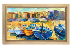 Yağlı Boya Kayıklar Tablosu Naturel Ahşap Çerçeve - 50x90