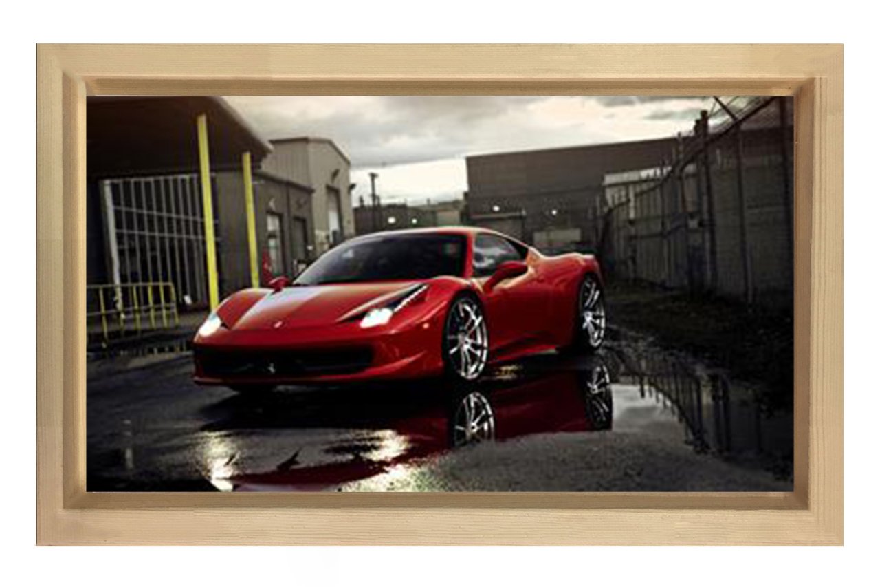 Kırmızı Ferrari Tablosu Naturel Ahşap Çerçeve - 50x70