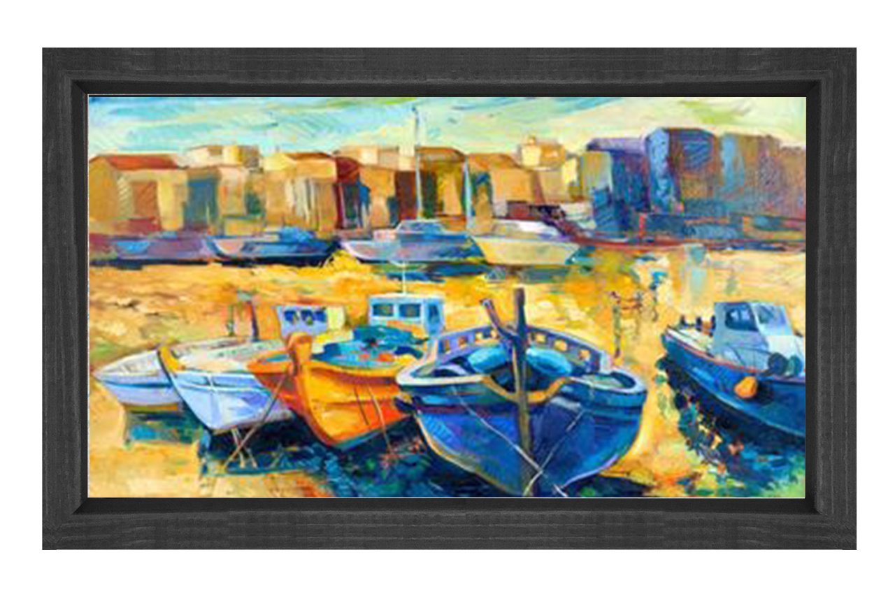 Yağlı Boya Kayıklar Tablosu Siyah Ahşap Çerçeve - 100x150