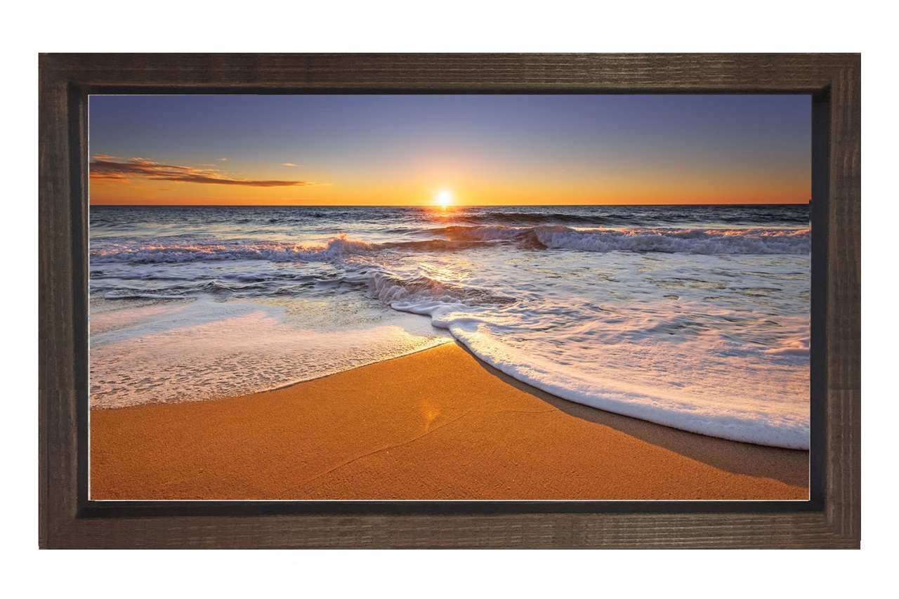 Sakin Deniz Gün Batımı Tablosu Kahverengi Ahşap Çerçeve - 70x100