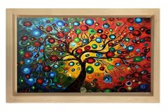 Soyut Nazar  Ağacı Tablosu Naturel Ahşap Çerçeve - 45x30