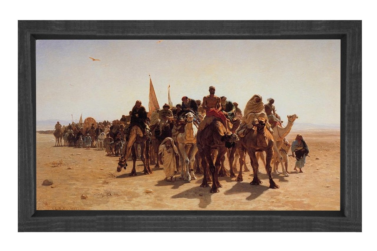 Çöl Kervanı Tablosu Siyah Ahşap Çerçeve - 45x30