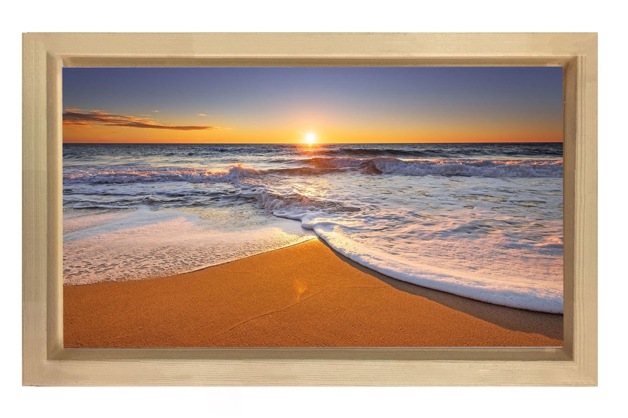 Sakin Deniz Gün Batımı Tablosu Naturel Ahşap Çerçeve - 100x150