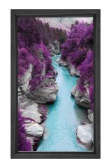 Mor Ağaçlı Su Manzara Tablosu Siyah Ahşap Çerçeve - 40x60