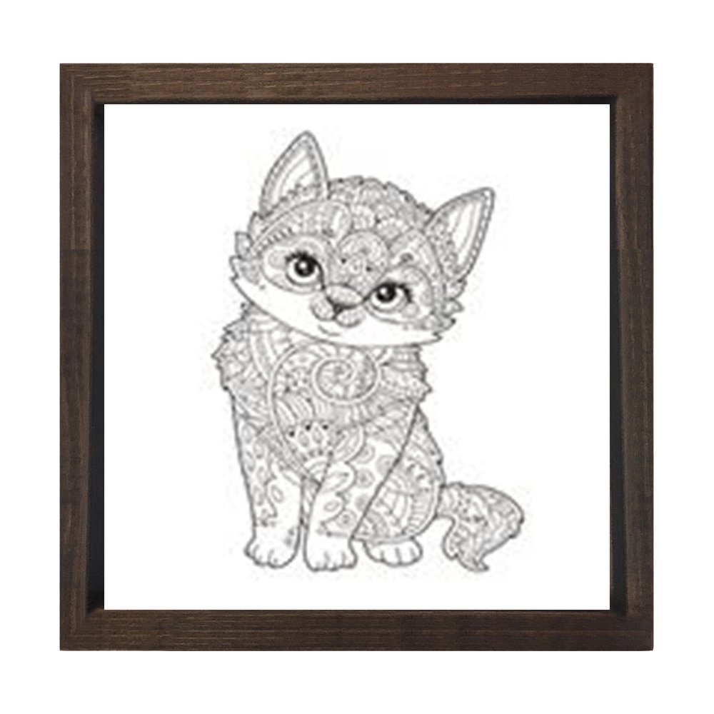 Mandala Kedi Tablosu Kahverengi Ahşap Çerçeve - 30x30