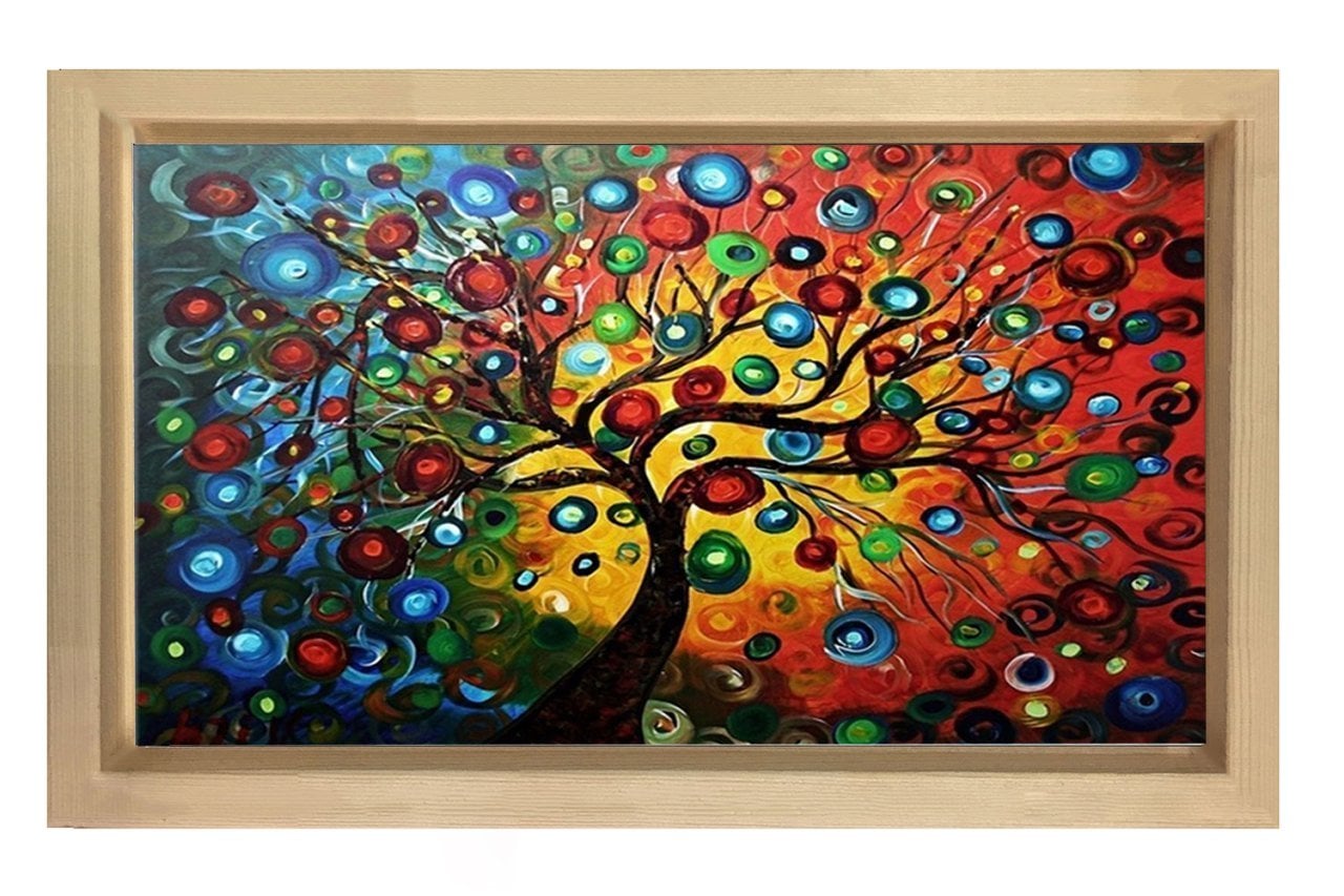 Soyut Nazar  Ağacı Tablosu Naturel Ahşap Çerçeve - 50x90