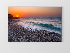Taşlı Sahil ve Gün Batımı Tablosu Çerçevesiz - 70x100
