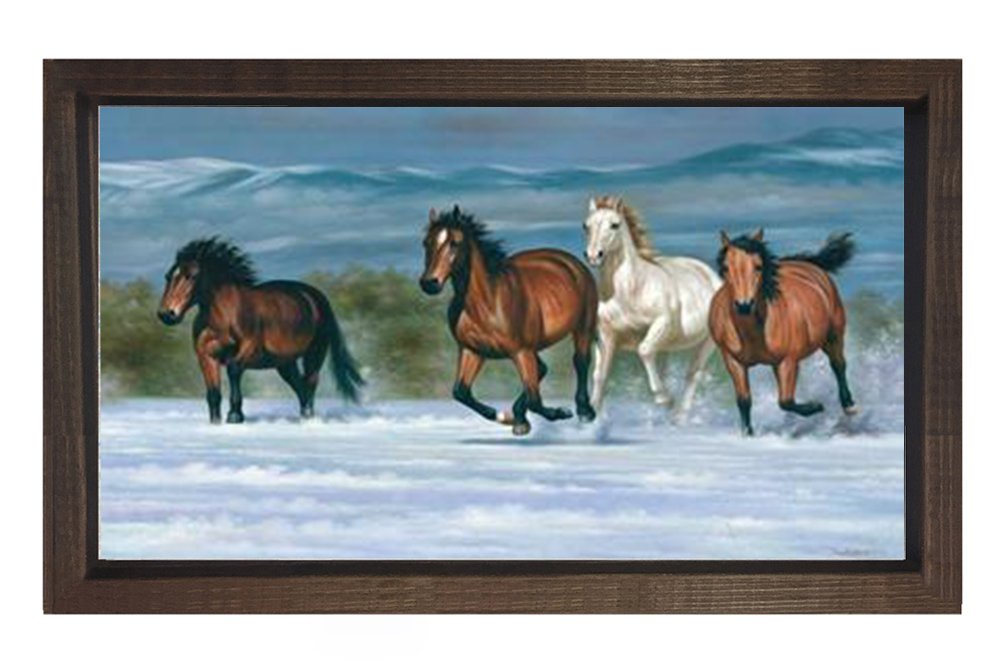 Nehir Atları Tablo Tablosu Kahverengi Ahşap Çerçeve - 50x70