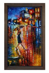 Yağmurlu Şehir Kadın Tablosu Kahverengi Ahşap - 100x150