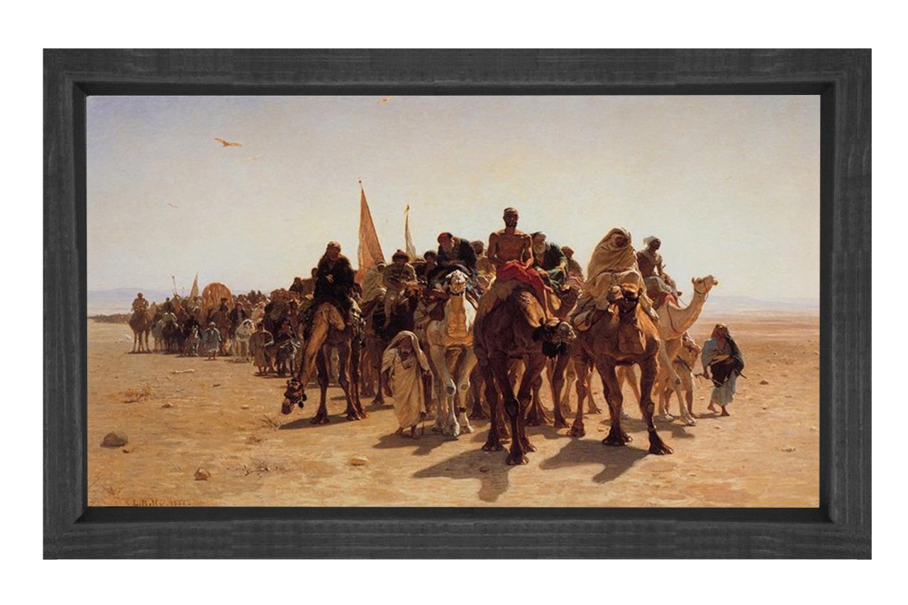 Çöl Kervanı Tablosu Siyah Ahşap Çerçeve - 50x90