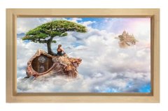 Gökyüzü Kızı Bulut Kale  Tablosu Naturel Ahşap Çerçeve - 50x90
