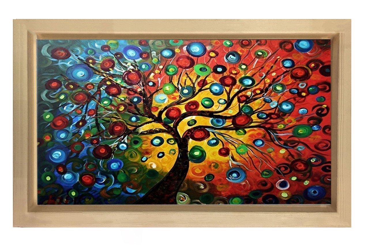 Soyut Nazar  Ağacı Tablosu Naturel Ahşap Çerçeve - 70x100