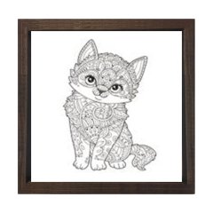 Mandala Kedi Tablosu Kahverengi Ahşap Çerçeve - 50x50