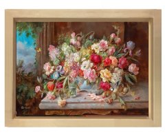 Hans Zatzka - Bahar Çiçekleri Tablosu Naturel Ahşap Çerçeve - 70x100