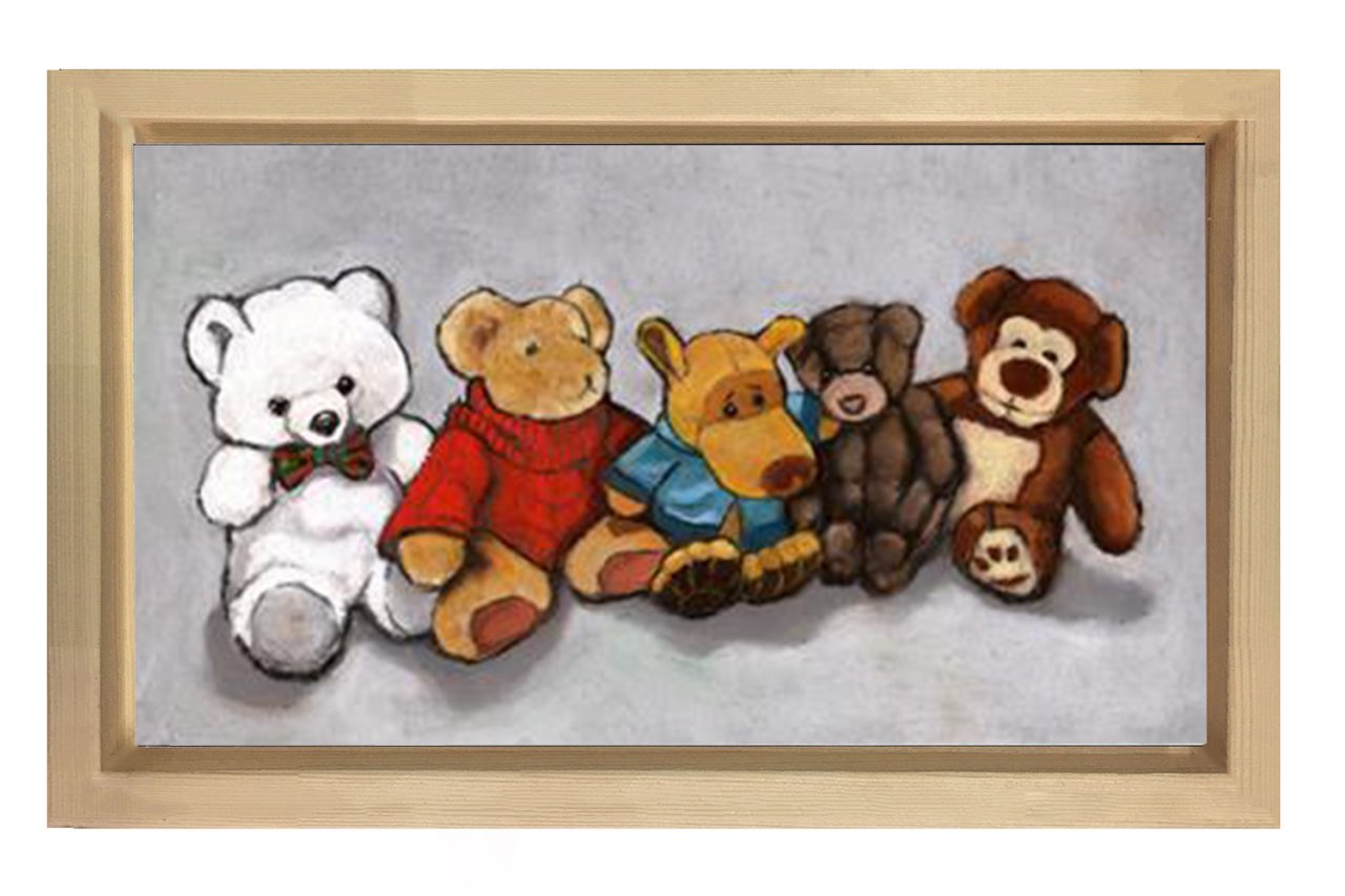 Sevimli Ayıcıklar Tablosu Naturel Ahşap Çerçeve - 45x30