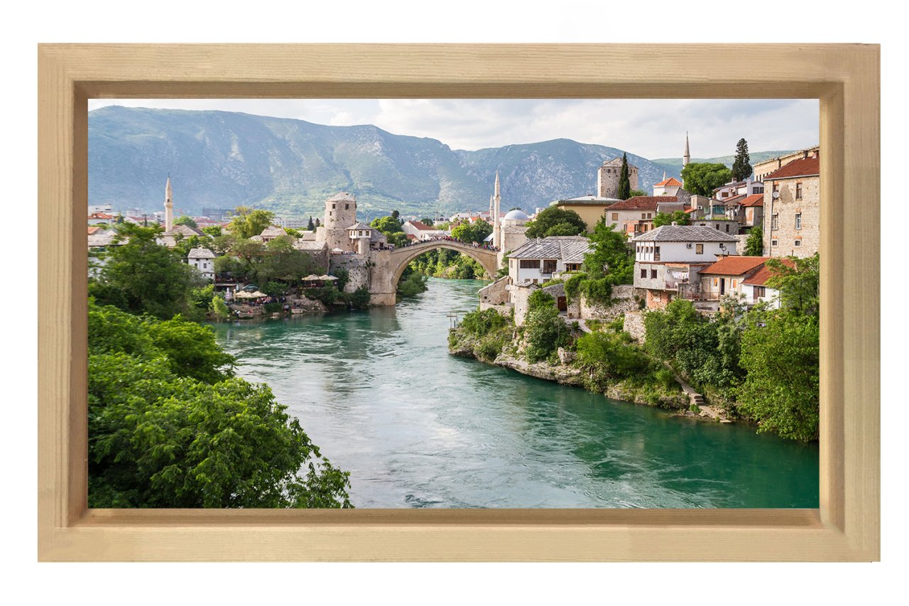 Mostar Köprüsü Tablosu Naturel Ahşap - 45x30