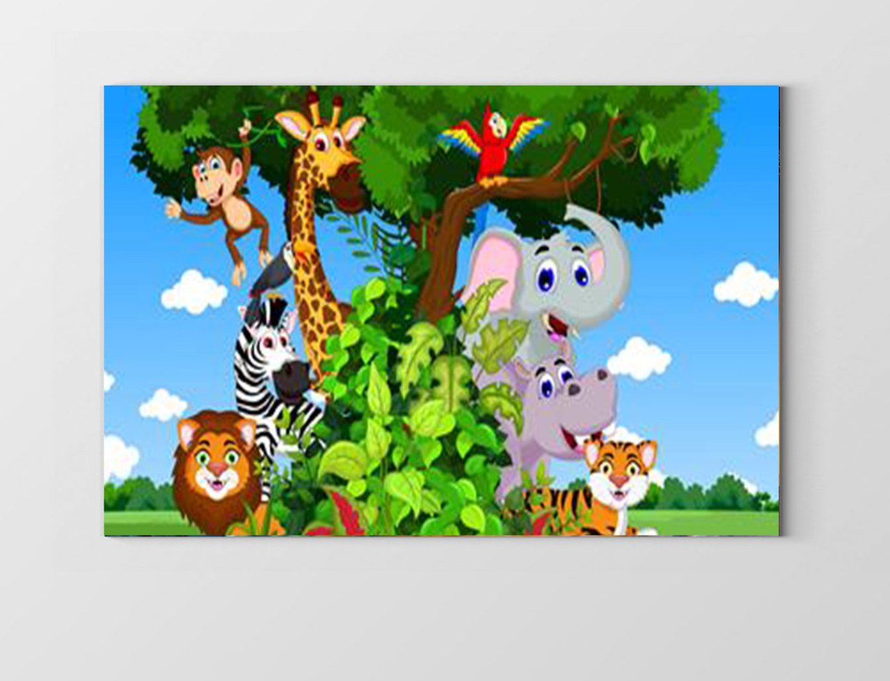 Mutlu Hayvanlar Ağacı Tablosu Çerçevesiz - 40x60