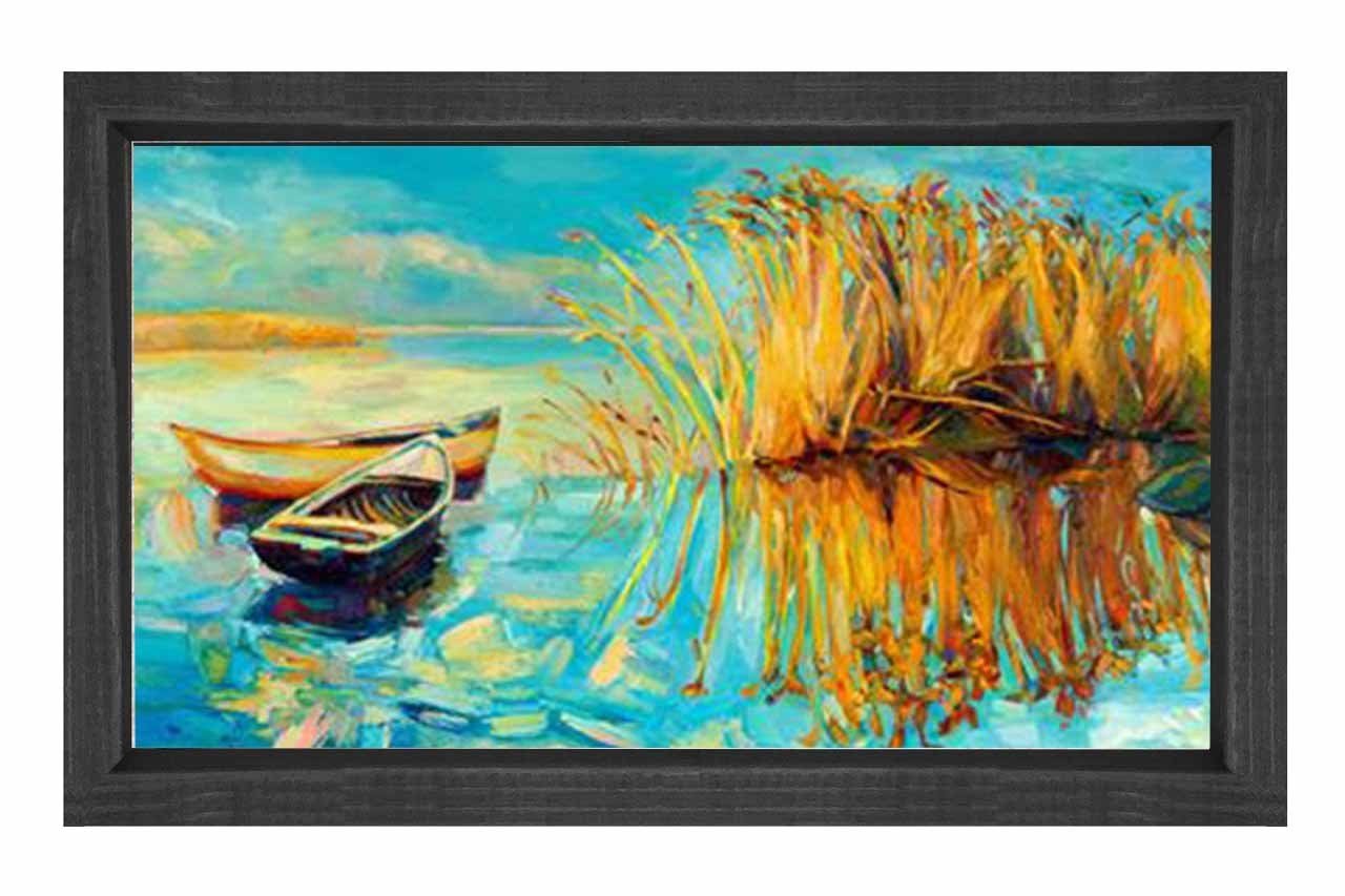 Kayık Ve Sazlık Reprödiksiyon Tablosu Siyah Ahşap - 100x200