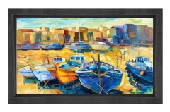 Yağlı Boya Kayıklar Tablosu Siyah Ahşap Çerçeve - 70x100