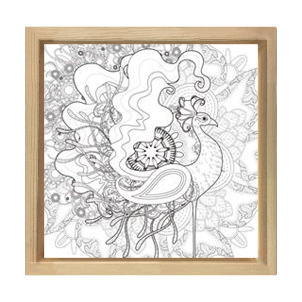 Muhteşem Tavus Kuşu Tablosu Naturel Ahşap Çerçeve - 100x100
