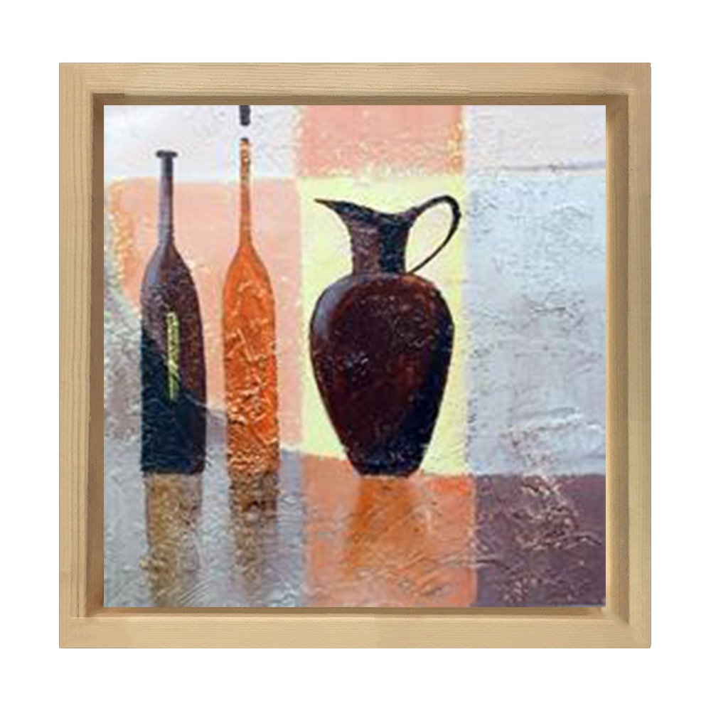Vazo Ve Şişeler Tablosu Naturel Ahşap Çerçeve - 30x30