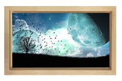 Gece Ay ve Gökyüzü Tablosu Naturel Ahşap Çerçeve - 45x30