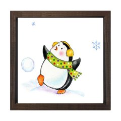Dans Eden Penguen Tablosu Kahverengi Ahşap Çerçeve - 40x40