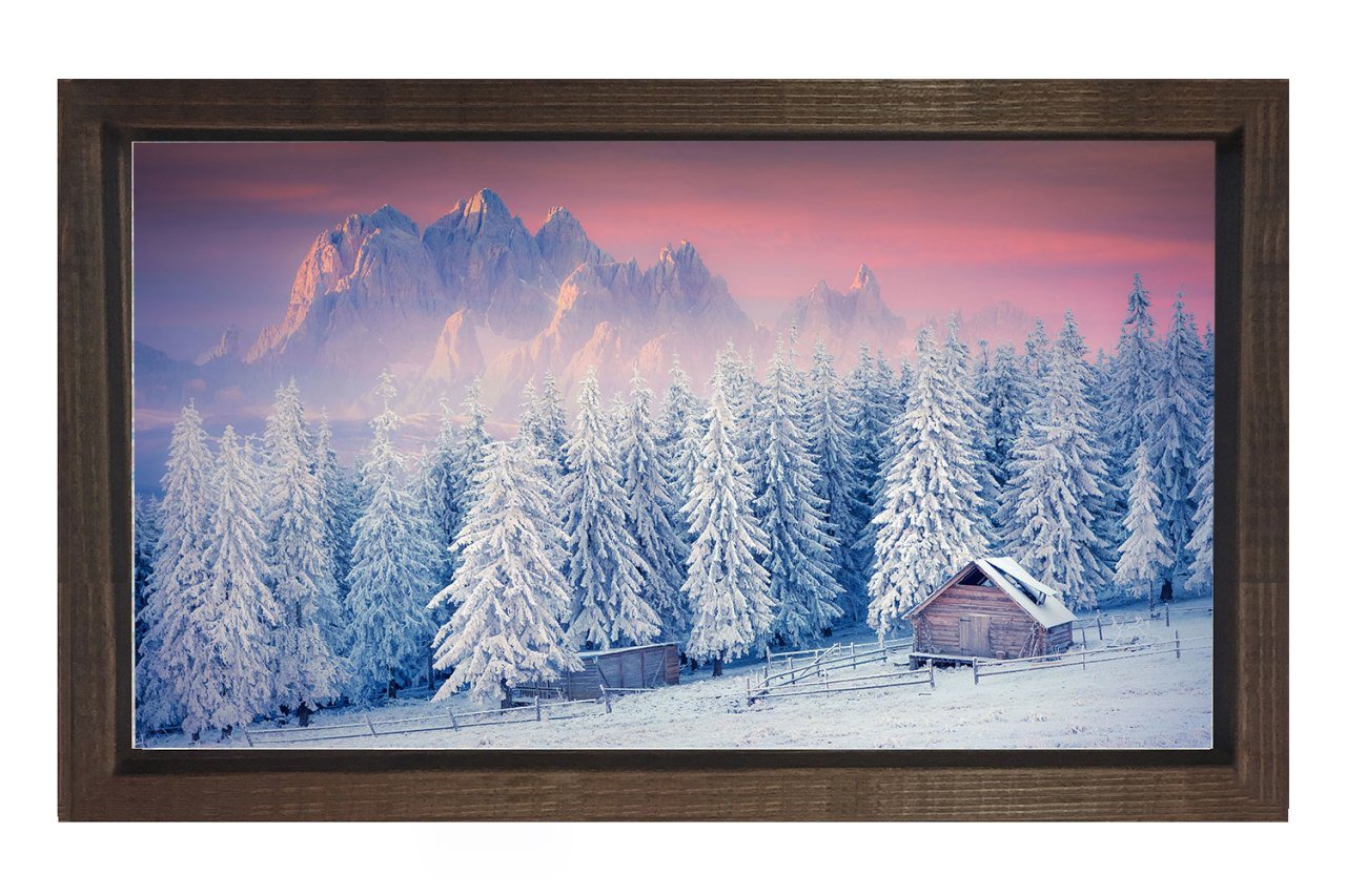Pastel Karlı Dağ Manzarası Tablosu Kahverengi Ahşap Çerçeve - 100x150