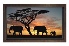 Fil Ailesi Tablosu Kahverengi Ahşap Çerçeve - 100x150