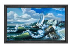 Dalgalar Ve Yelkenli Gemi Tablosu Siyah Ahşap Çerçeve - 100x150