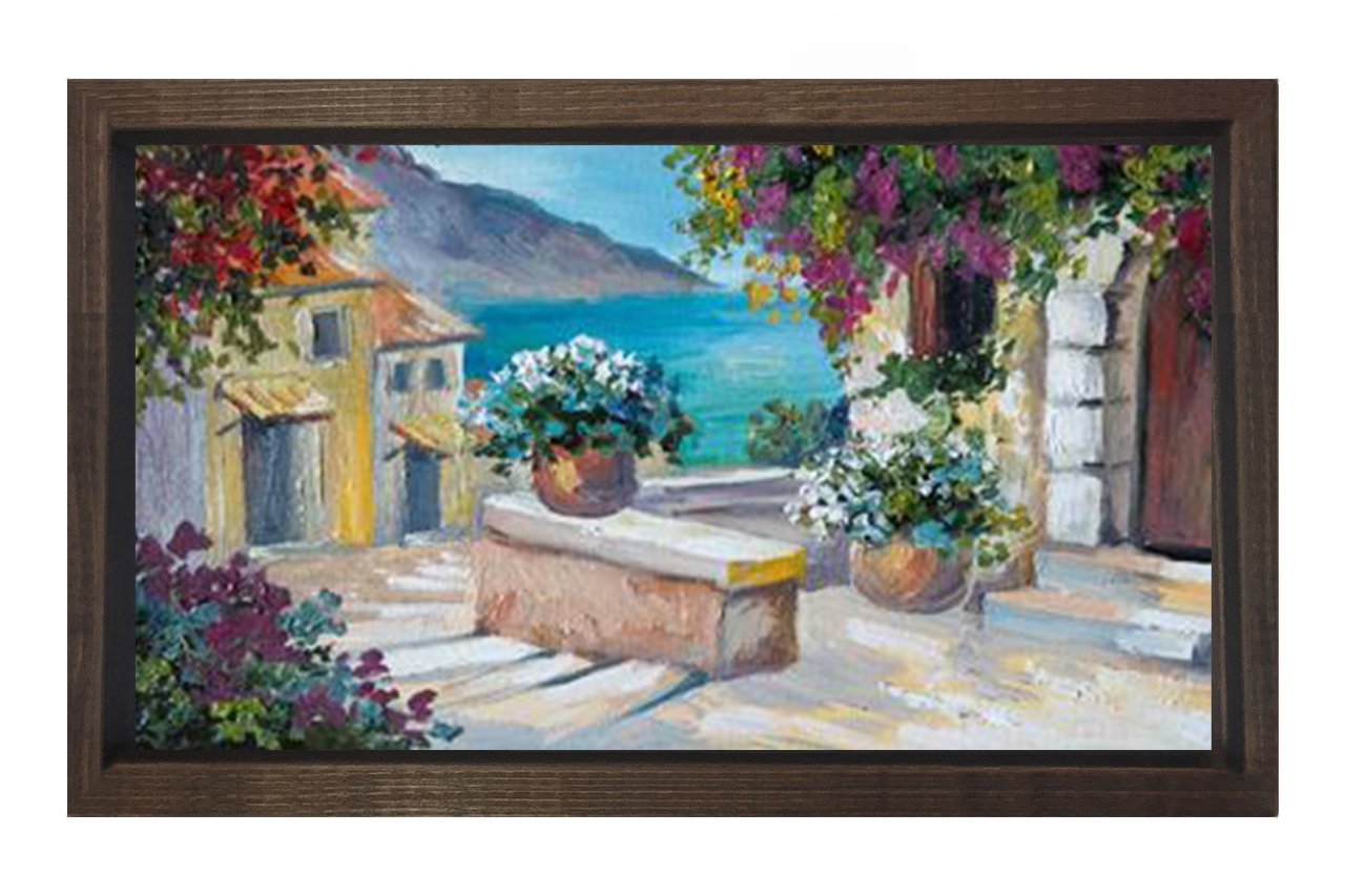 Çiçekli Balkon Ve Deniz Tablosu