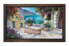 Çiçekli Balkon Ve Deniz Tablosu