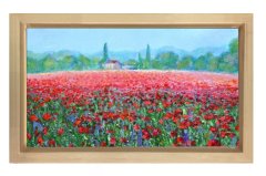 Kırmızı Çiçekler Manzara Tablosu Naturel Ahşap - 40x60