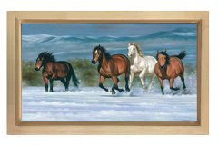 Nehir Atları Tablo Tablosu Naturel Ahşap Çerçeve - 100x200
