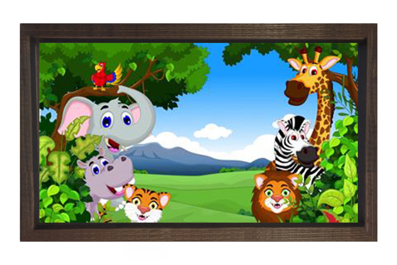 Mutlu Hayvanlar Tablosu Tablosu Kahverengi Ahşap Çerçeve - 40x60