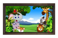 Mutlu Hayvanlar Tablosu Tablosu Kahverengi Ahşap Çerçeve - 40x60