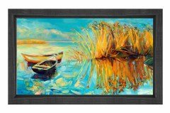 Kayık Ve Sazlık Reprödiksiyon Tablosu Siyah Ahşap - 50x90