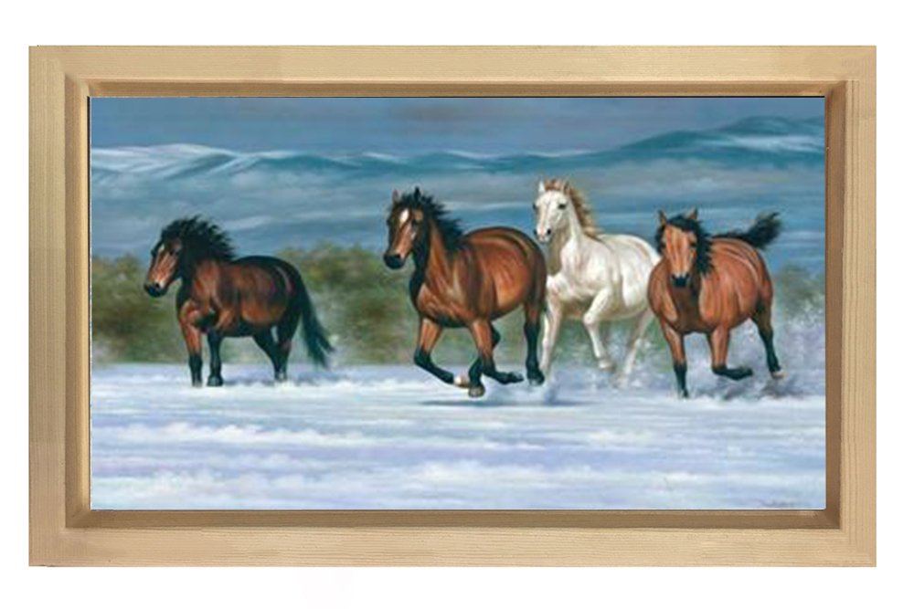 Nehir Atları Tablo Tablosu Naturel Ahşap Çerçeve - 45x30