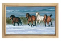 Nehir Atları Tablo Tablosu Naturel Ahşap Çerçeve - 45x30